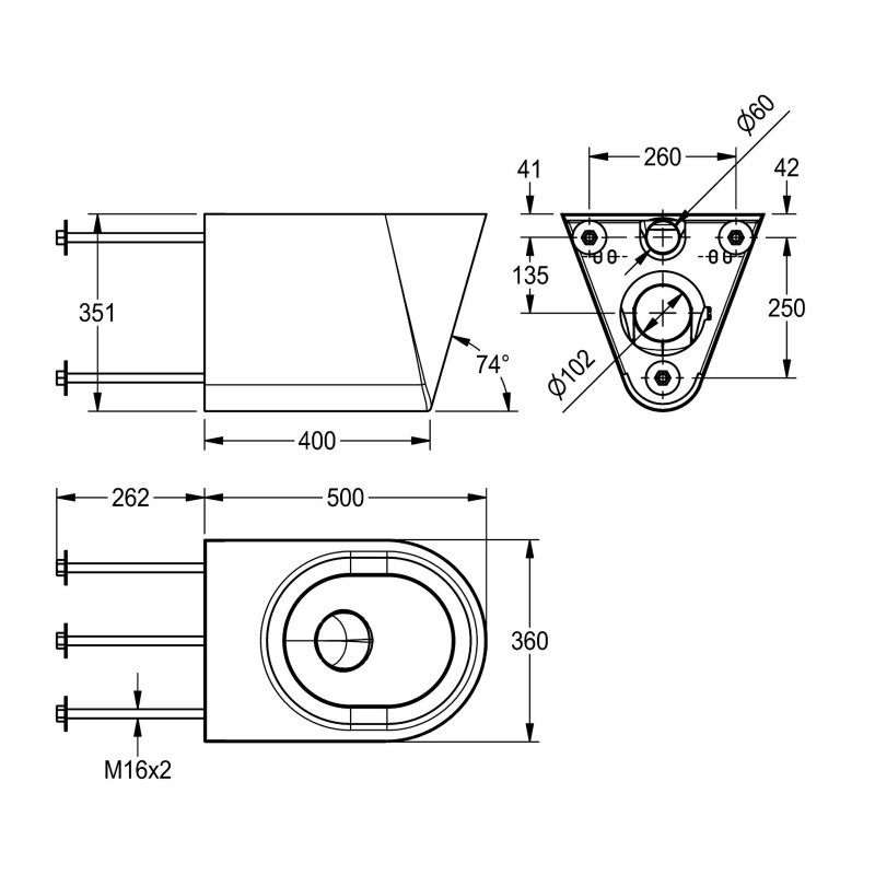 KWC Heavy Duty Stainless Steel Wall Mounted Toilet Pan